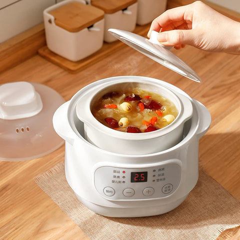 Electric Slow Cooker Steamer: 200W Ceramic Pot for Stews, Tonic, Baby Food Warmer & Supplement Preparation
