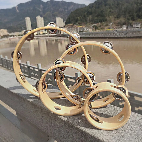 Handheld Wood Tambourine Drum, 4-10in Percussion Instrument