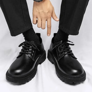 Men's Black Leather Oxford Loafers Anti-Slip Platform Derby Shoes Business Casual