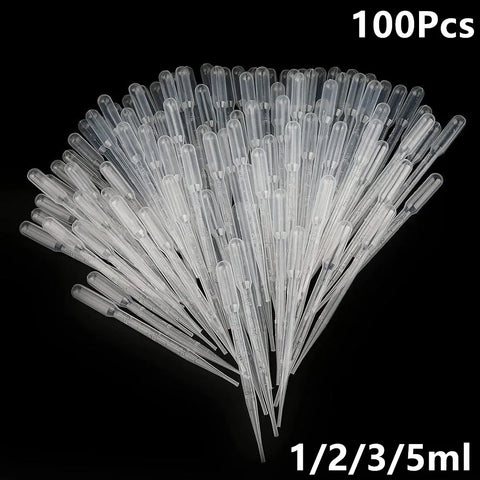 100pcs 1/2/3/5ml Disposable Plastic Transfer Pipettes Transparent Graduated Eye Droppers for Lab School Supplies