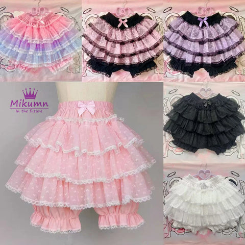 Harajuku Lolita Kawaii Lace Ruffle Skirt Shorts Y2K Bloomers Elastic Waist Safety Pants Women
