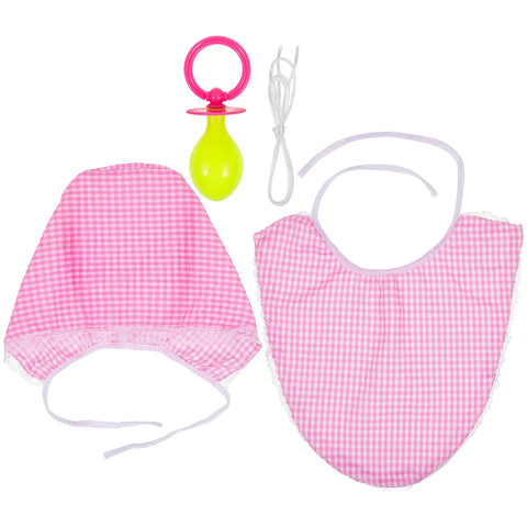 Adult Cosplay Pacifier Bib Hat Set - Pink Party Props Kit (3 Pcs)