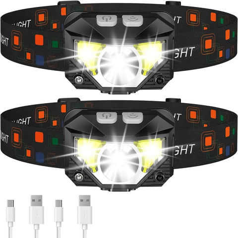 Headlamp Flashlight, 1200 Lumen Ultra-light LED Rechargeable Headlight with White & Red Light, 2-Pack, Waterproof, Motion Sensor