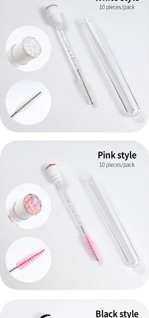 10-Pack Reusable Mascara Wands with Tubes & Case for Lash and Brow Grooming