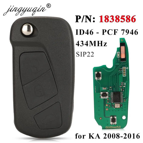Ford Ka 3-Button Flip Key Fob 2008-2016, 433MHz ID46 Chip SIP22 Remote Control