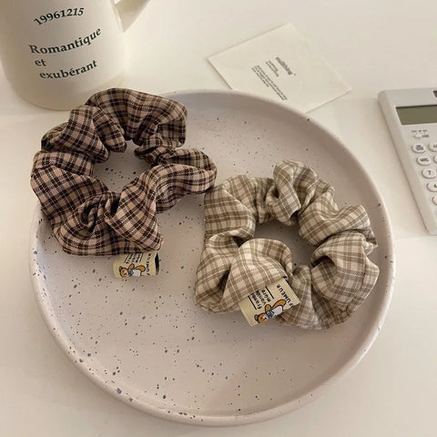 Brown Lattice Scrunchies Elastic Hair Bands for Women - Fashion Hair Accessories Cartoon Ponytail Holders for College Students