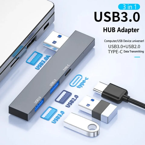 3-Port USB 3.0 Hub Adapter, 4-in-1 Ultra-Slim Docking Station, High-Speed 5Gbps USB-C Splitter