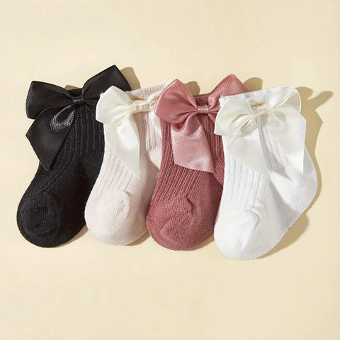 4 Pair Set - Large Bow Socks for Women Girls