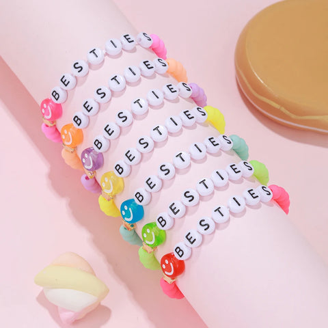 7pc Stackable Smile Bracelets Set, Colorful Beaded Friendship Jewelry for Girls