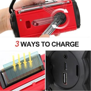 10000mAh Solar Hand Crank Emergency Radio - NOAA AM/FM/SW with Flashlight & Weather Alerts