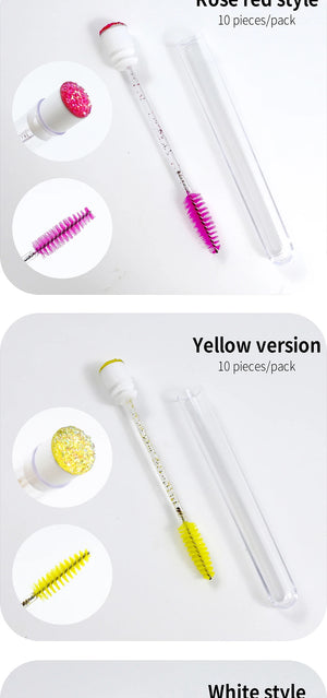 10-Pack Reusable Mascara Wands with Tubes & Case for Lash and Brow Grooming