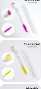 10-Pack Reusable Mascara Wands with Tubes & Case for Lash and Brow Grooming