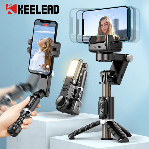 Desktop Gimbal Stabilizer Selfie Stick Tripod with Fill Light for iPhone Smartphone