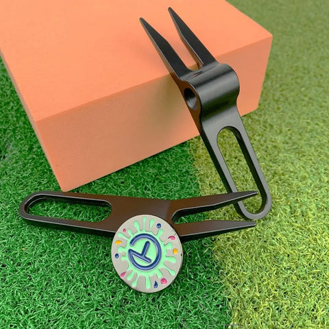 Foldable Zinc Alloy Switchblade Golf Divot Repair Tool with Three Pores - Golf Pitch Repair and Turf Maintenance Tool