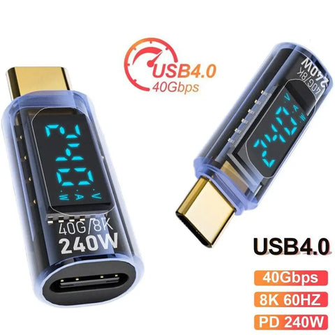 8K 60Hz USB-C Adapter with LED Display, PD 240W Power Meter, 40Gbps Extension for Laptop