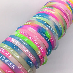 100pcs Assorted Silicone Bangle Bracelets Luminous Wristbands Fashion Jewelry