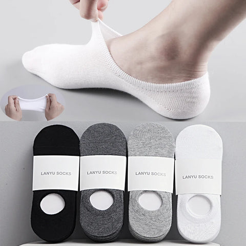 5 Pairs Men's Non-Slip Invisible Boat Socks - Cotton Ankle Slippers for Summer & Autumn