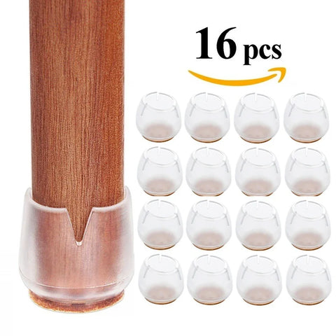 16pcs Transparent Silicone Chair Leg Caps - Furniture Feet Pads & Floor Protector Glides (4 Sizes)