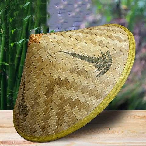 Handmade Chinese Bamboo Rattan Fisherman Hat - Straw Bucket Sunshade for Tourism & Dance Props