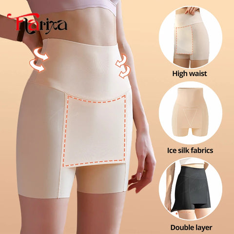 Double Layer High Waist Ice Silk Safety Shorts for Women - Traceless Protective Panties Under Skirts