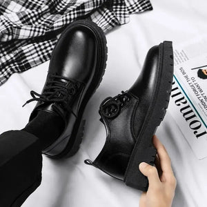 Men's Black Leather Oxford Loafers Anti-Slip Platform Derby Shoes Business Casual