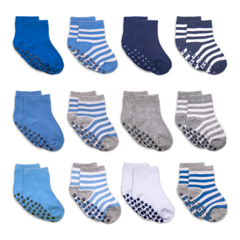 12 Pairs Baby Anti-Slip Socks for 0-4 Years | Cotton Non-Skid Newborn & Toddler Socks