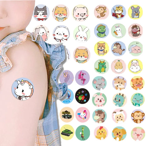 120pcs Cartoon Bandages for Kids - Round Kawaii Plasters, Skin Friendly Adhesive Patches for Wounds & Injections