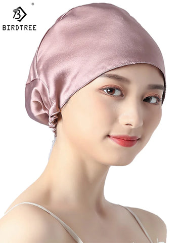 16mm Mulberry Silk Double Layer Sleep Turban Bonnet for Curly Hair Women