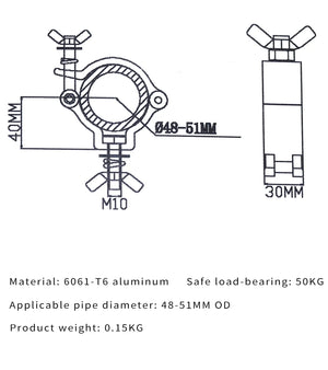 10-Pack 48-51mm 100kg Aluminum Alloy Stage Light Clamps, Heavy Duty Truss Bracket Hangers for Theatre Lighting