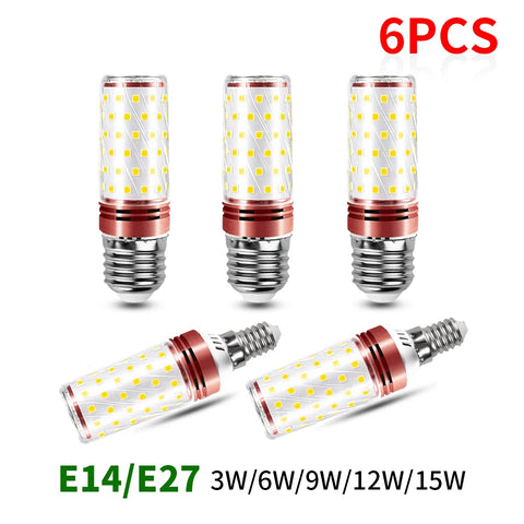 6pcs LED Corn Bulbs E27/E14 3W-15W SMD2835 85-265V for Home Decoration Chandelier Candle Lighting