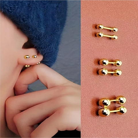 3 Pairs Stainless Steel Ball Stud Earrings Set Unisex Minimalist Jewelry Mixed Sizes