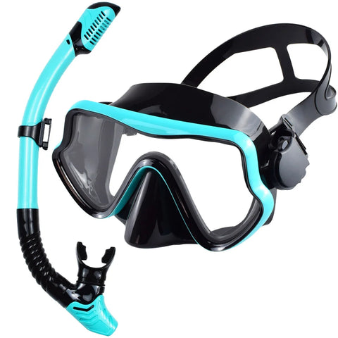 Adult Scuba Diving Mask & Snorkel Set - Tempered Glass, Panoramic View, Pro Snorkeling Gear Kit