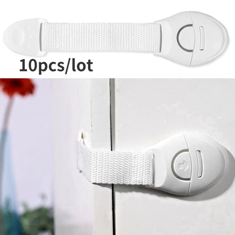 10pcs Baby Drawer Safety Locks Anti-Pinch Cabinet Latches Childproof White Plastic Secure Buckles