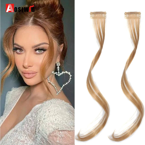 2pc Clip-On Curly Bangs Wavy Hair Extensions Long Blonde Invisible Fringe Fake Hair