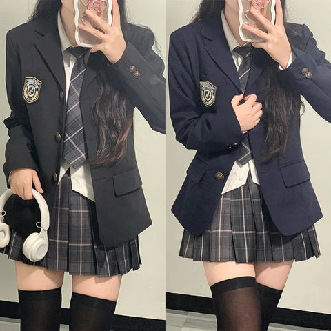 Girls' Japanese School Uniform Set: Sailor Tie Blazer, Pleated Skirt - Autumn/Winter Anime Costume