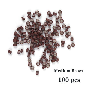 100pcs Silicone Micro Rings Beads for Hair Extensions Beige Black 5x3x3mm Micro Nano Loop Links