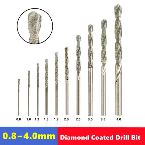 10PCS Diamond Coated Micro Drill Bits 0.8-4mm for Tile Stone Marble Brick Drilling