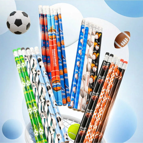 24-Pack Sports Pencils - Football & Basketball Party Favors, Kids School Supplies