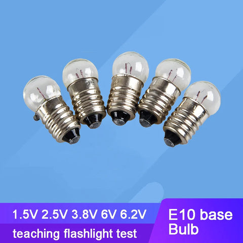 E10 Mini Bulbs 10pcs - 1.5V to 6.2V for Experiments, Teaching, Flashlights