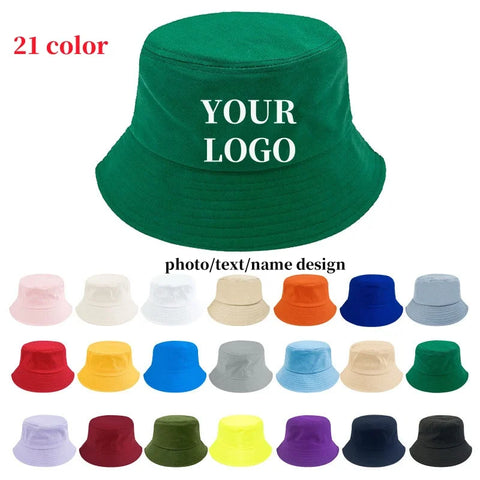 Custom Logo Embroidery Bucket Hat - DIY Fisherman Cap for Outdoor, Summer Sun Protection, Unisex Cotton Panama Hat