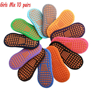 10 Pairs Non-Slip Socks for Kids & Adults - Trampoline, Sports, Outdoor, Parent-Child Cotton Set