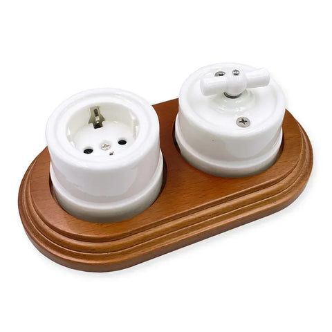 European Style Wall Socket Holder, 1-3 Gang, Round Hole 68mm, Wood Finish for Home Improvement