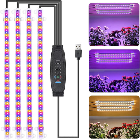 3-Color USB LED Grow Light Phyto Lamp with Timer for Indoor Plants, Dimmable Full Spectrum for Hydroponics
