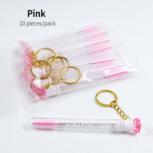10-Pack Reusable Mascara Wands with Tubes & Case for Lash and Brow Grooming
