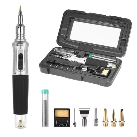 10-in-1 Portable Butane Gas Soldering Iron Kit with Automatic Ignition Torch & Welding Tool Set
