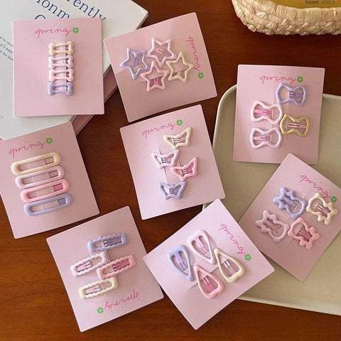 4pcs Pink Heart & Star Hair Clips Set for Cute Fashion Hair Barrettes Accessories