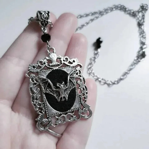 Goth Bat Cameo Vampire Pendant Necklace for Men - Witchy Crystal Jewelry, Christmas Gift Idea