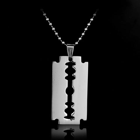Gothic Punk Razor Blade Necklace for Men Silver Stainless Steel Pendant Hip Hop Jewelry