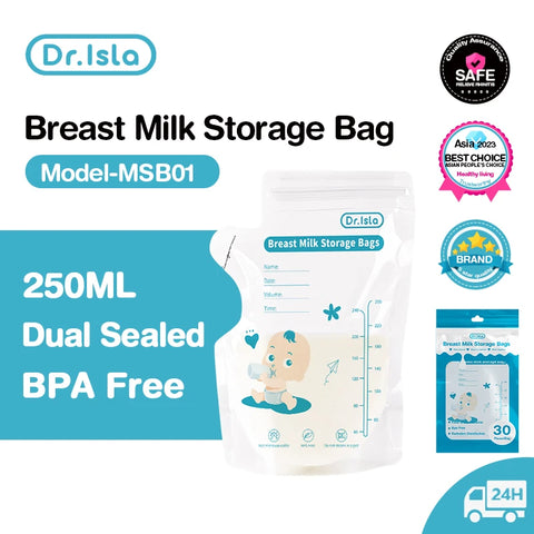 Breast Milk Storage Bags 250ml, 30pcs, BPA Free, Disposable, Small Capacity, Freezer Safe