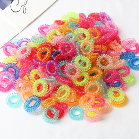 50 Pcs Colorful Elastic Hair Ties, Small Telephone Wire Bands, Transparent Rubber Bands for Girls